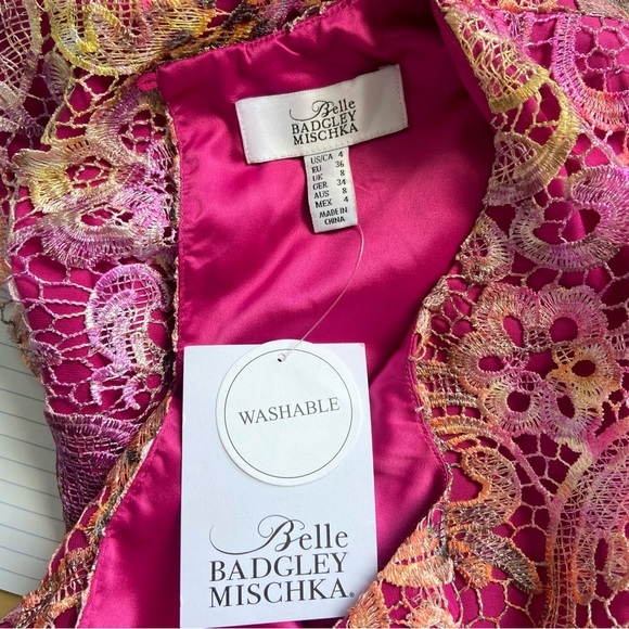 NWT Badgley Mischka Floral Lace Embroidery Overlay Dress - Picture 14 of 17